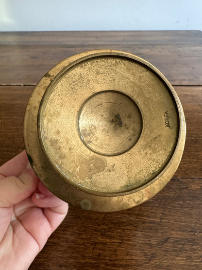 Vintage Korean Brass Dish with Raised Pedestal Design and Side Detailing