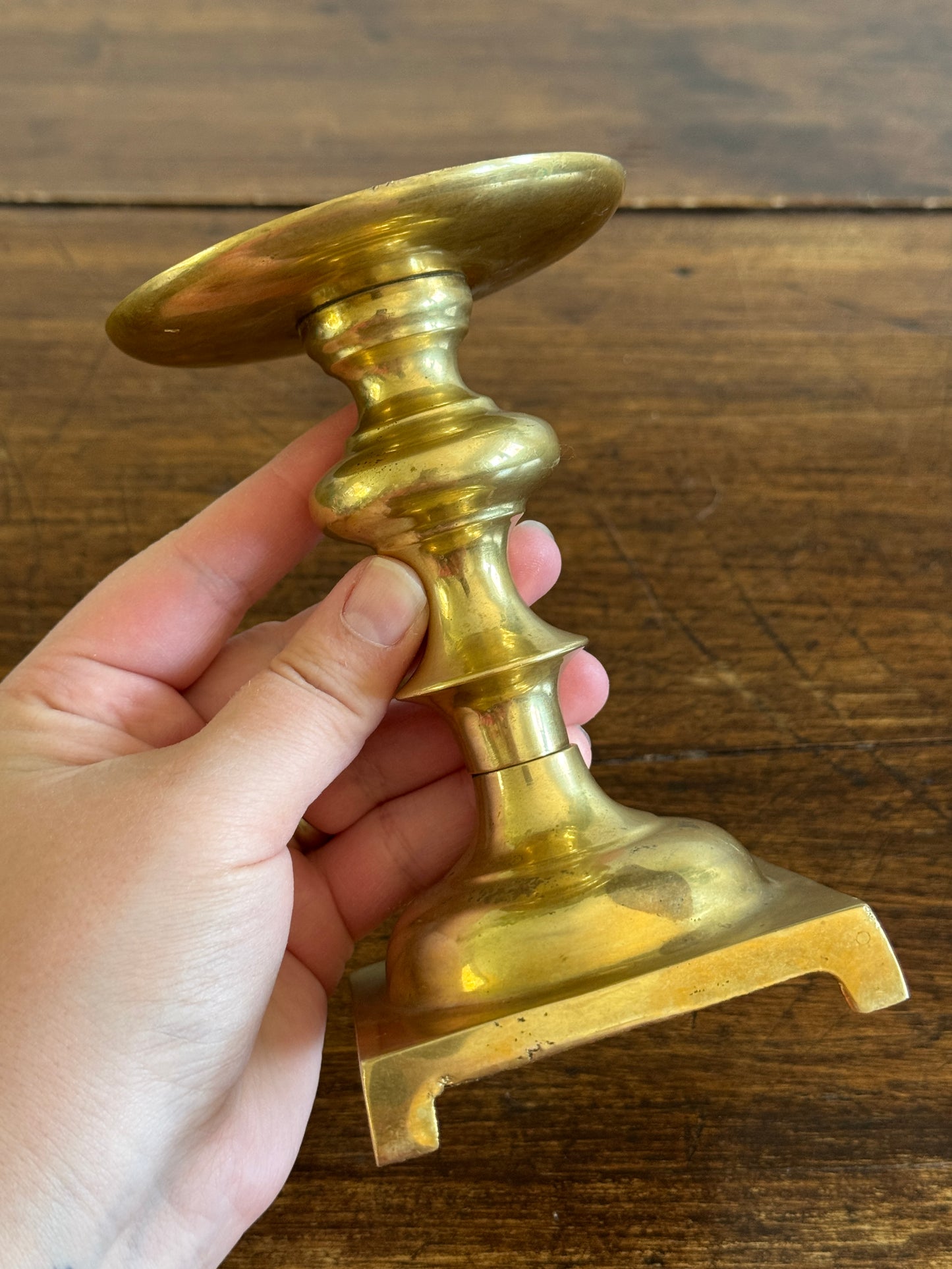 Vintage Brass Candle Pedestal Holder with Spike Platform