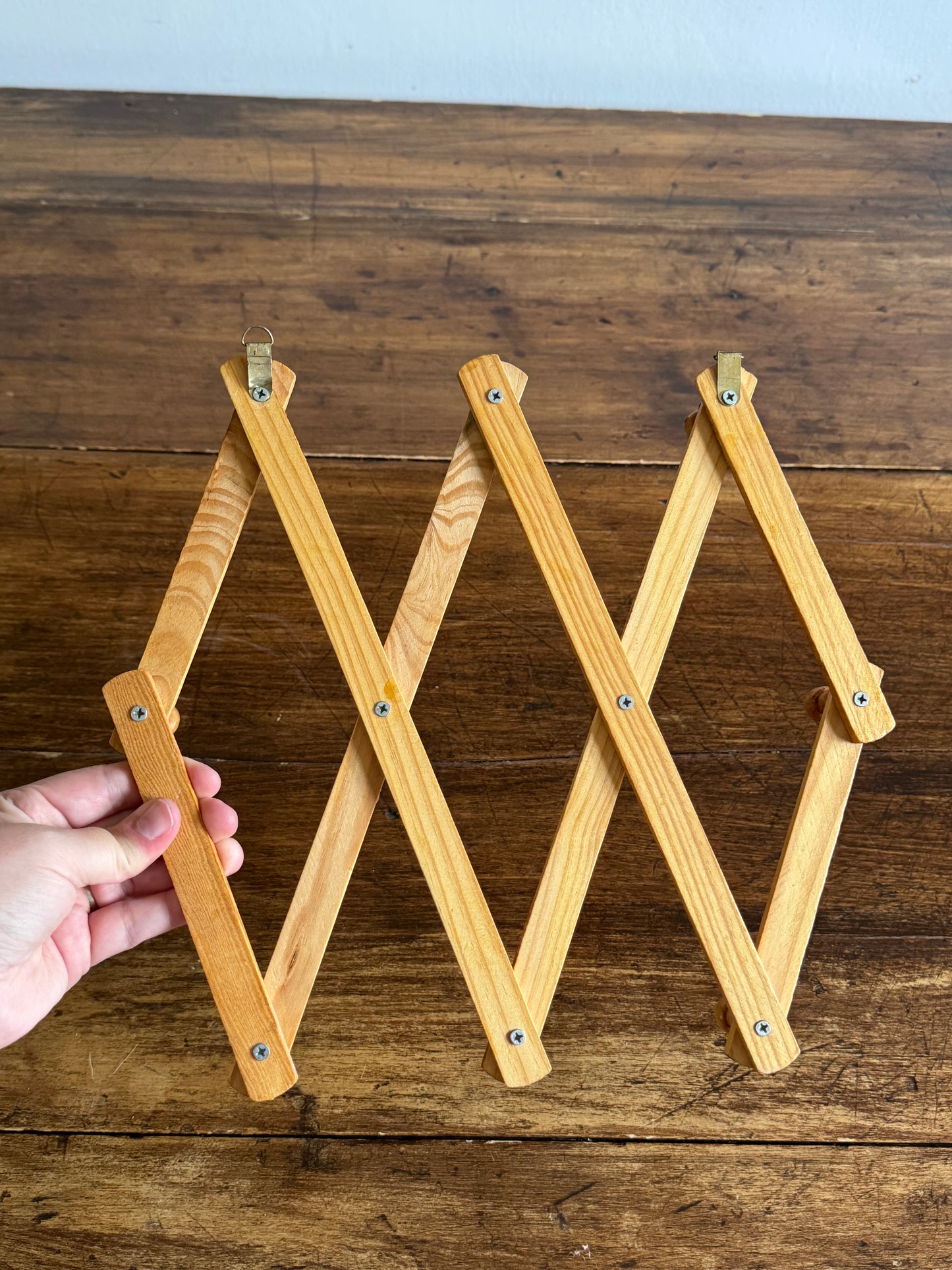 Vintage Expandable Blonde Accordion Peg Rack