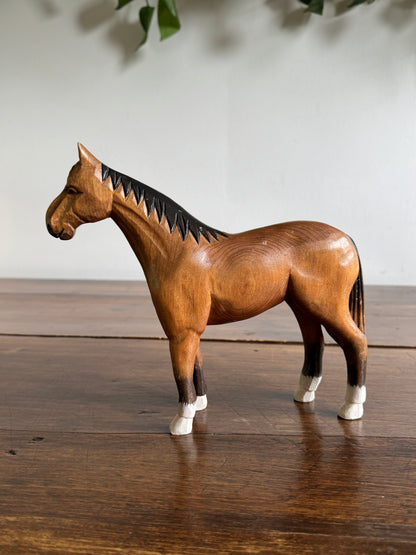 Vintage Carved Wood Horse Figurine - Made in China
