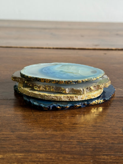 Stone Slab Coaster Set with Gold-Tone Edges