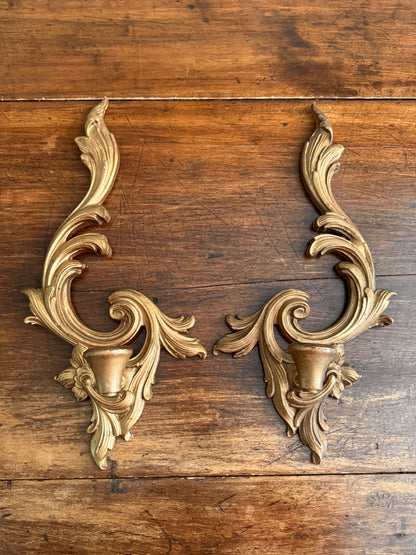 Vintage Pair of Ornate Carved Wood Durwood Candle Sconces