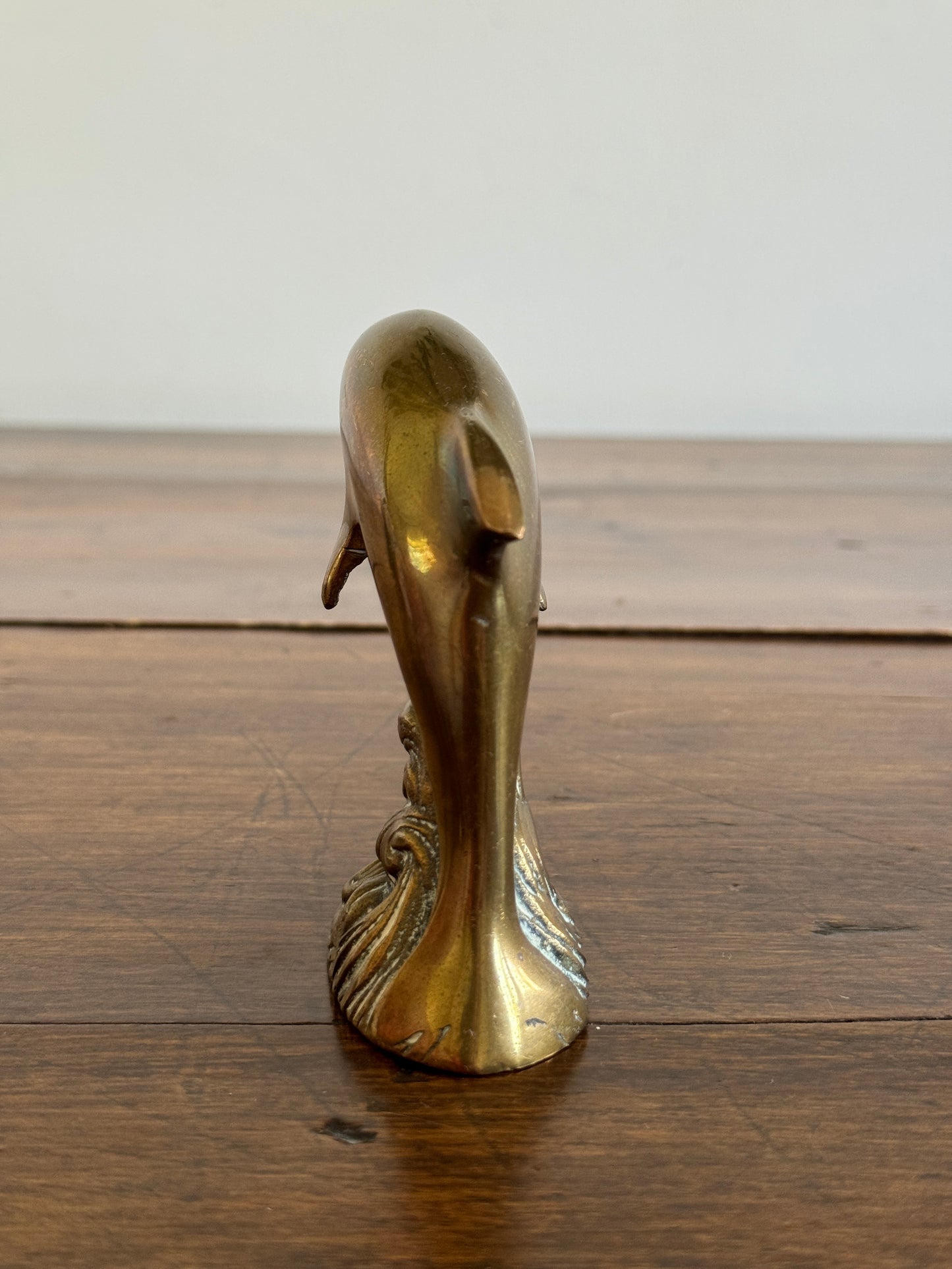 Vintage Brass Jumping Dolphin in Wave Figurine