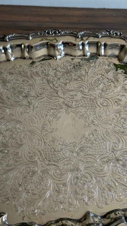 Large Square Silver Plated over Copper Serving Tray Old English Reproductions- Made in Canada