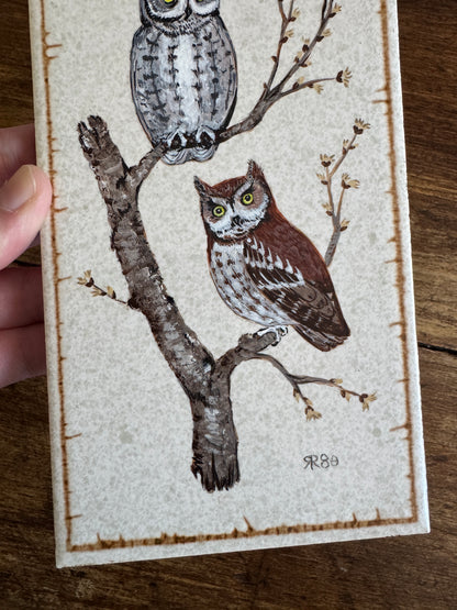 Vintage Hand Painted Owls on Tile - Made in Canada on English Tile