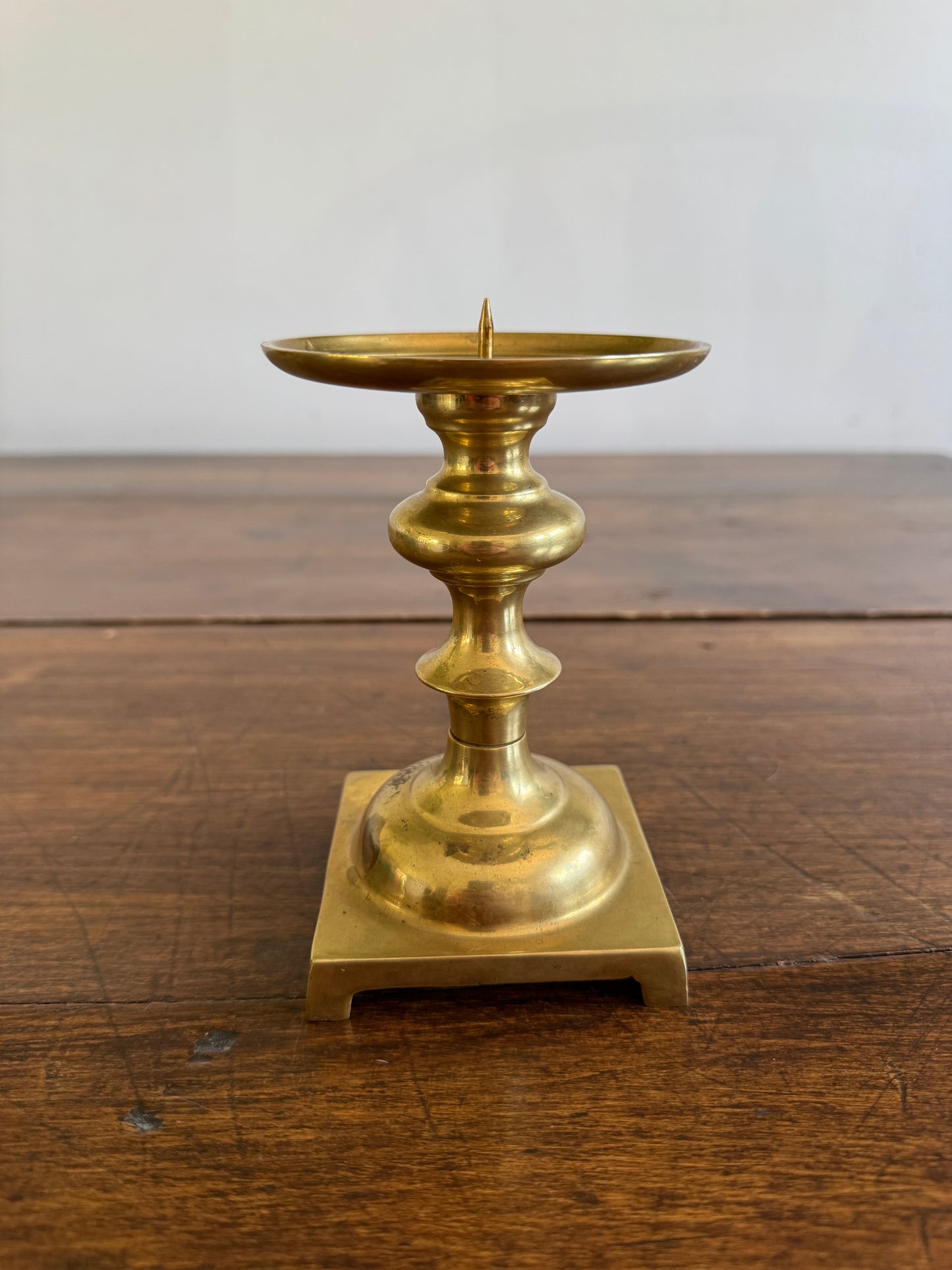 Vintage Brass Candle Pedestal Holder with Spike Platform