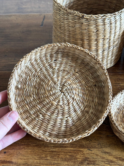 Set of Two Nesting Baskets - Woven Small Storage Baskets with Lids