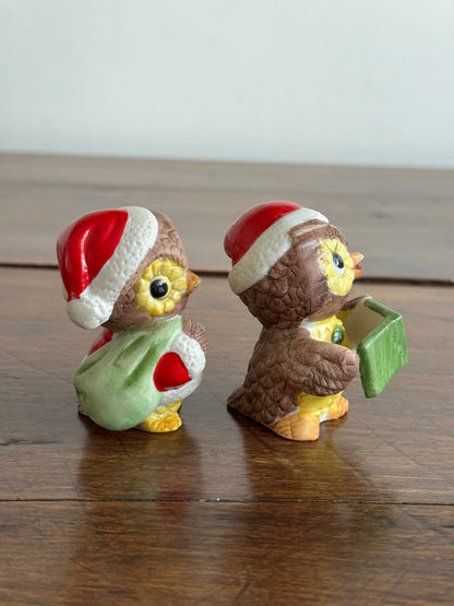 Vintage Set of Two Christmas Owl Figurines - Owl Caroling Decor