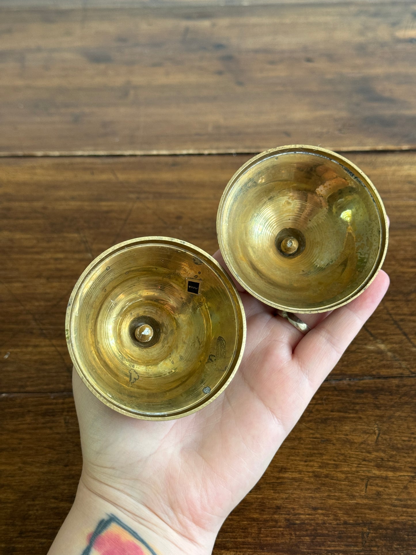 Pair of Short Brass Candleholders - Made in India