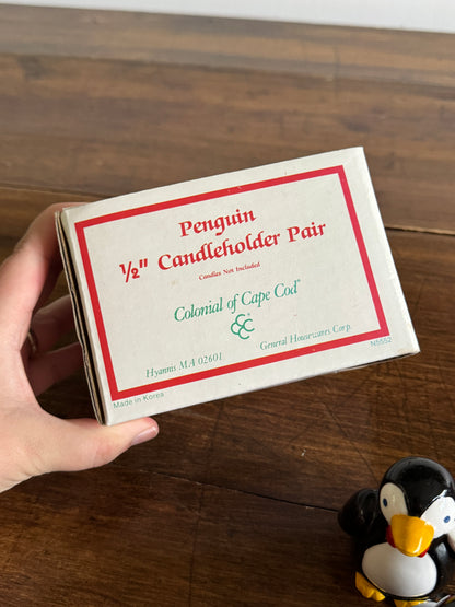 Pick One: Cheeky Holiday Penguin Candle Holders, Pair or Single Style - Made in Korea