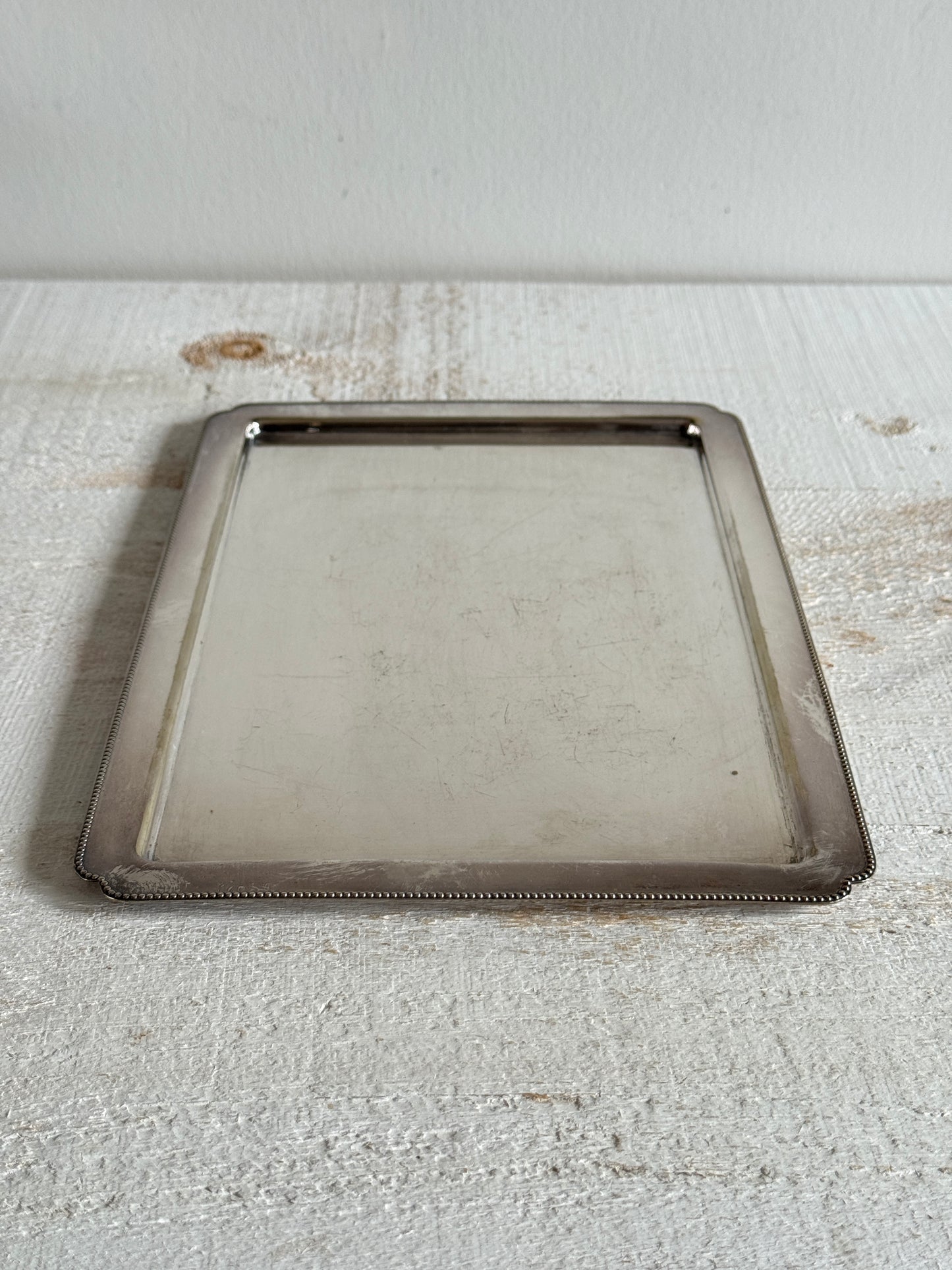 Vintage Silver Plated Flat Serving Tray with Edge Detailing - Medium Sized Silver Serving Plate