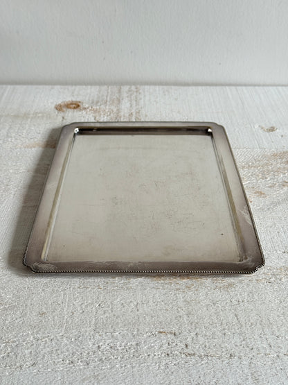 Vintage Silver Plated Flat Serving Tray with Edge Detailing - Medium Sized Silver Serving Plate