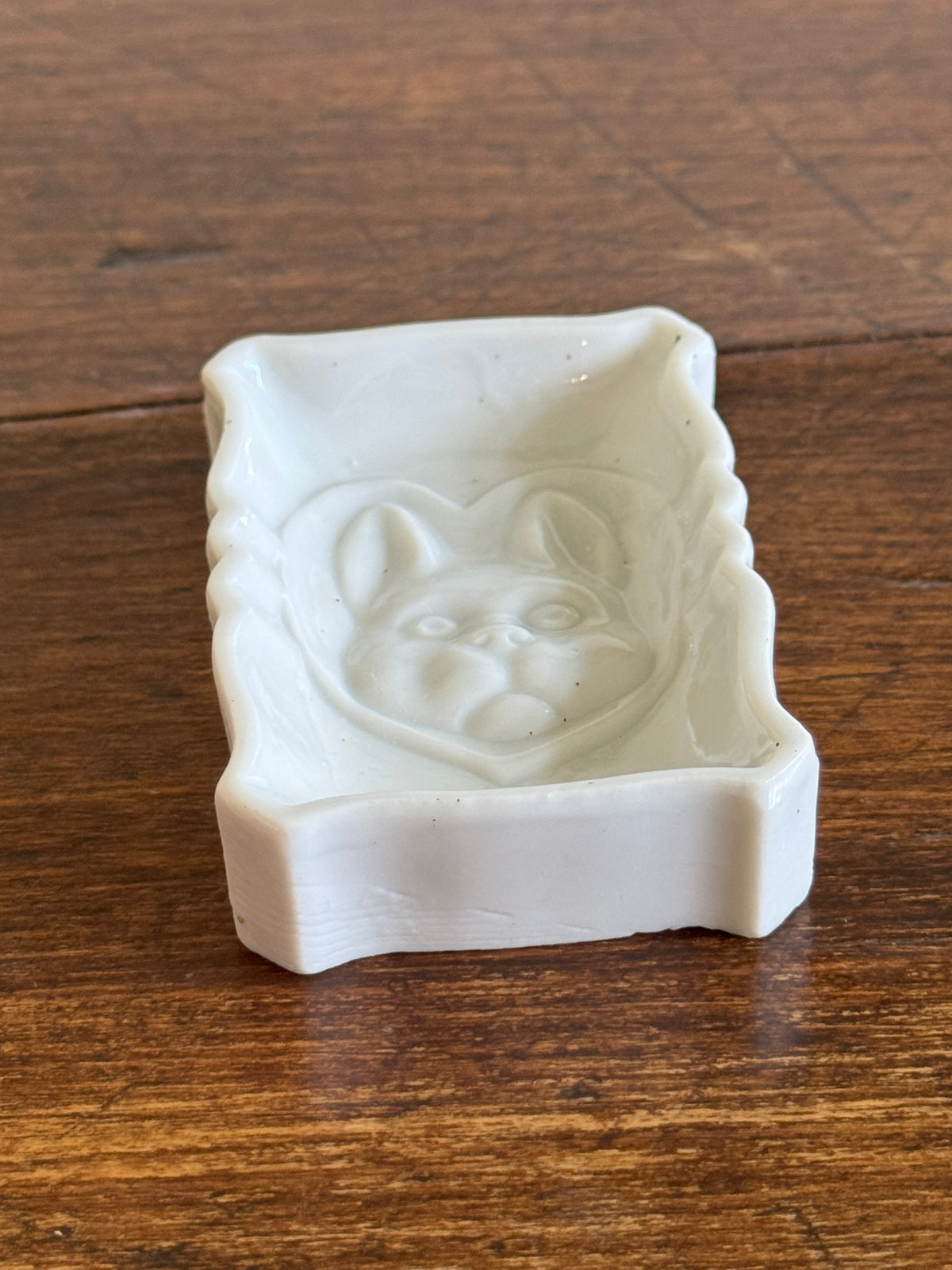 Vintage Japan White Rabbit in Heart Ashtray - Small Ceramic Dish