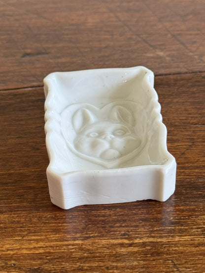 Vintage Japan White Rabbit in Heart Ashtray - Small Ceramic Dish