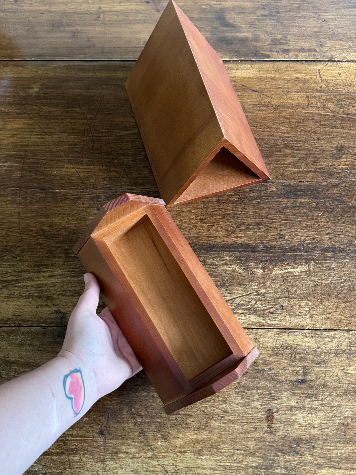 Unique Hand Crafted Triangle Wood Storage Box