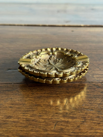 Two Heavy Ornate Brass Personal Sized Ashtrays with Stunning Scalloped and Flower Detailing