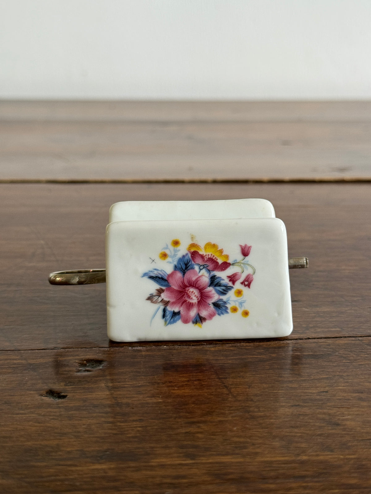 Vintage Porcelain Toothpaste Tube Roller/Squeezer with Metal Pin and Floral Patterned Design