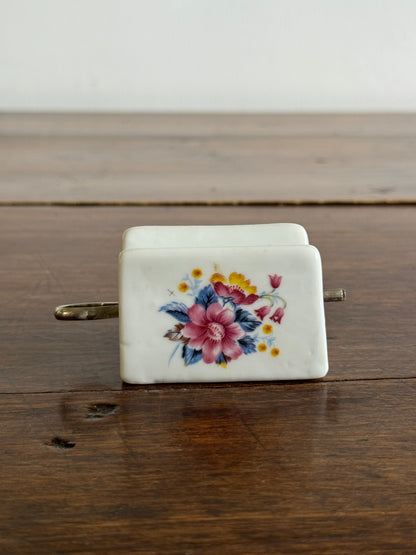 Vintage Porcelain Toothpaste Tube Roller/Squeezer with Metal Pin and Floral Patterned Design