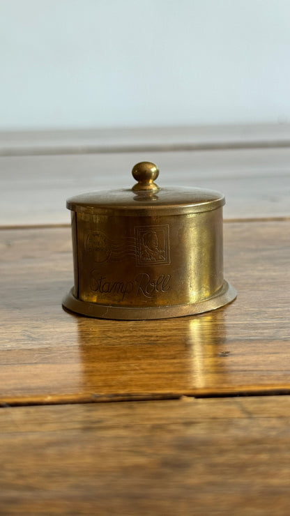 Vintage Brass Stamp Roll Holder with Embossed Detailing