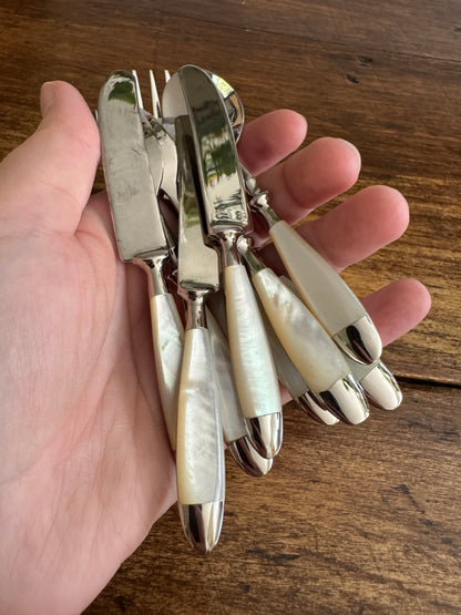 Mini Appetizer Cutlery - Spoon, Forks and Spreaders with Mother Of Pearl Handles