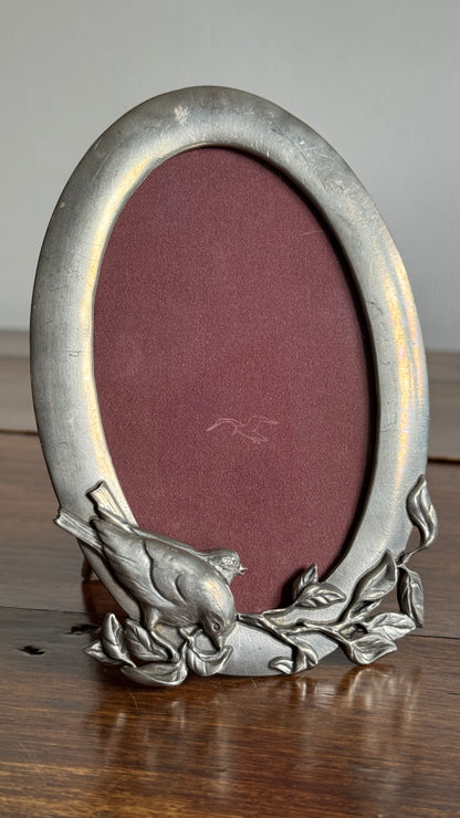 Vintage Seagull Pewter Oval Shaped Bird Photo Frame