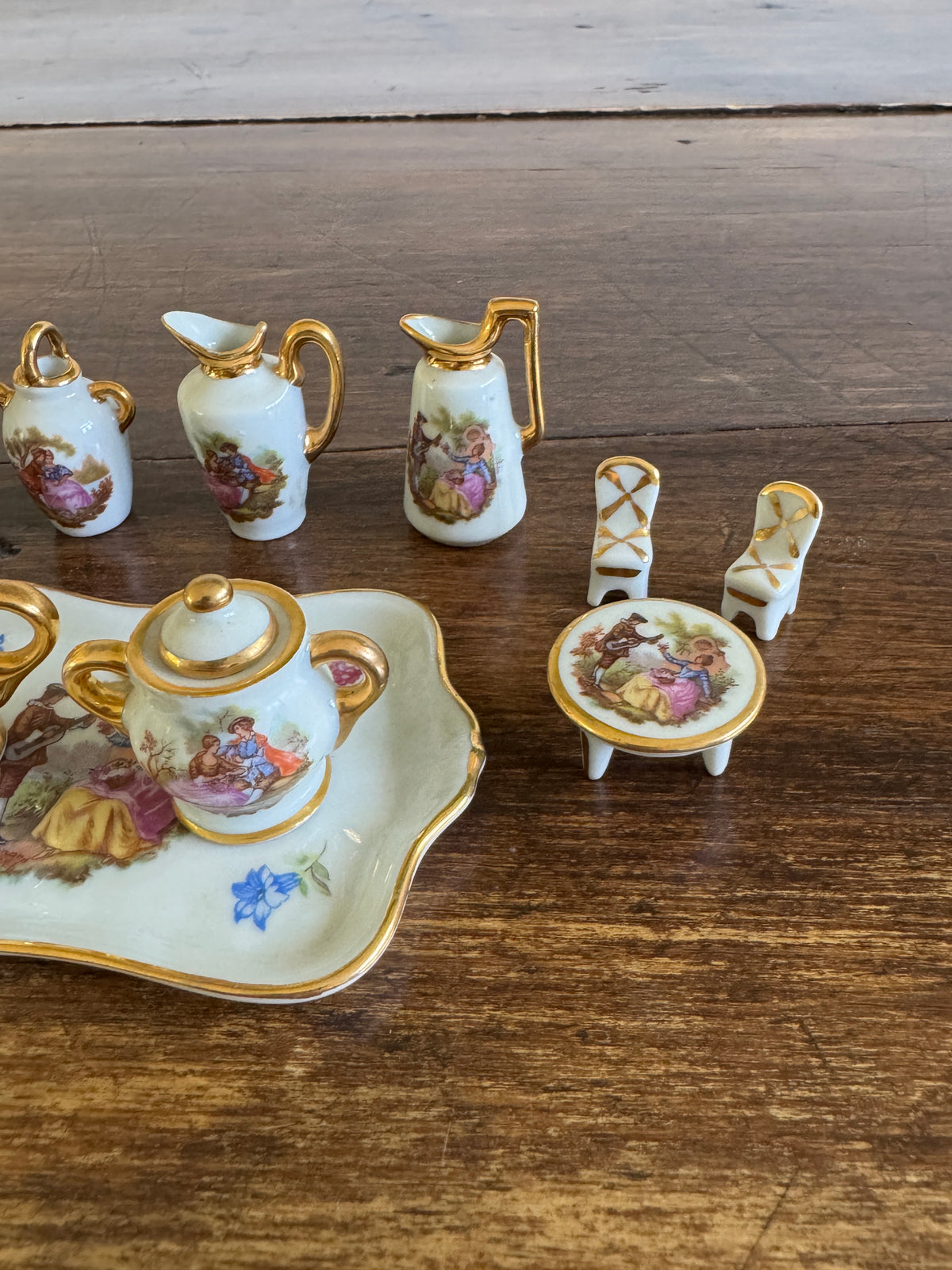 Vintage Limoges France Mixed Miniature Set - Trinket Dish, Tea Set, Vase, Doll House Minis, Plate