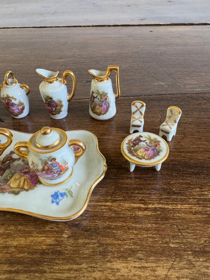 Vintage Limoges France Mixed Miniature Set - Trinket Dish, Tea Set, Vase, Doll House Minis, Plate