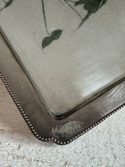Vintage Silver Plated Flat Serving Tray with Edge Detailing - Medium Sized Silver Serving Plate