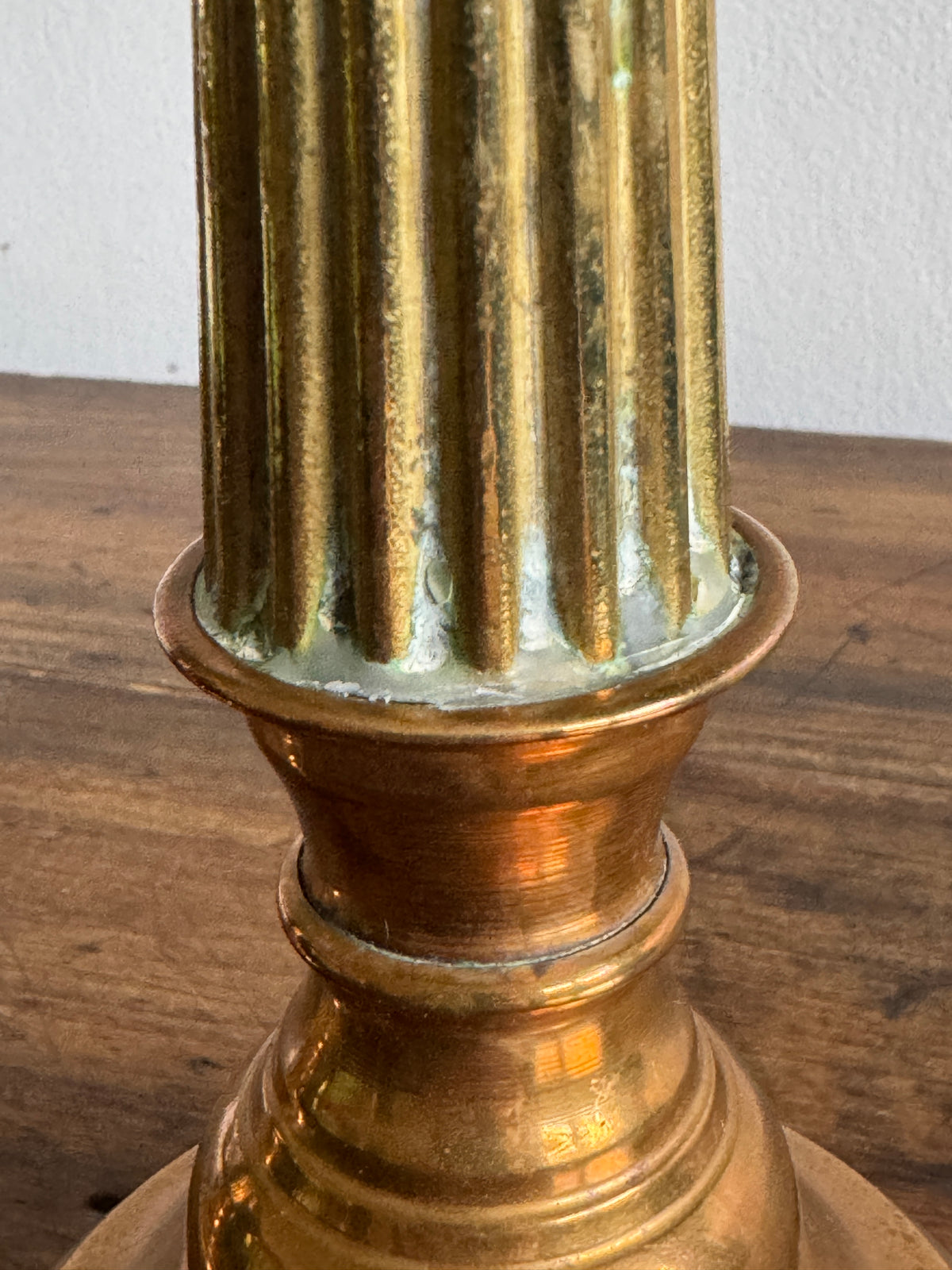 Vintage Pair of Brass Candlestick Holders with Ribbed Post and Weighted Bases