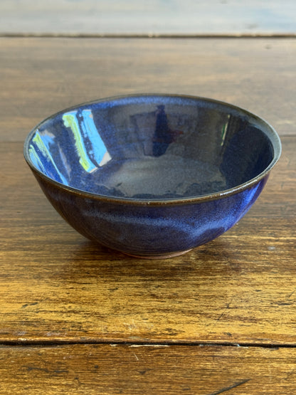 Hand Crafted Small Pottery Bowl with Leaf Design and Beautiful Blue Tones
