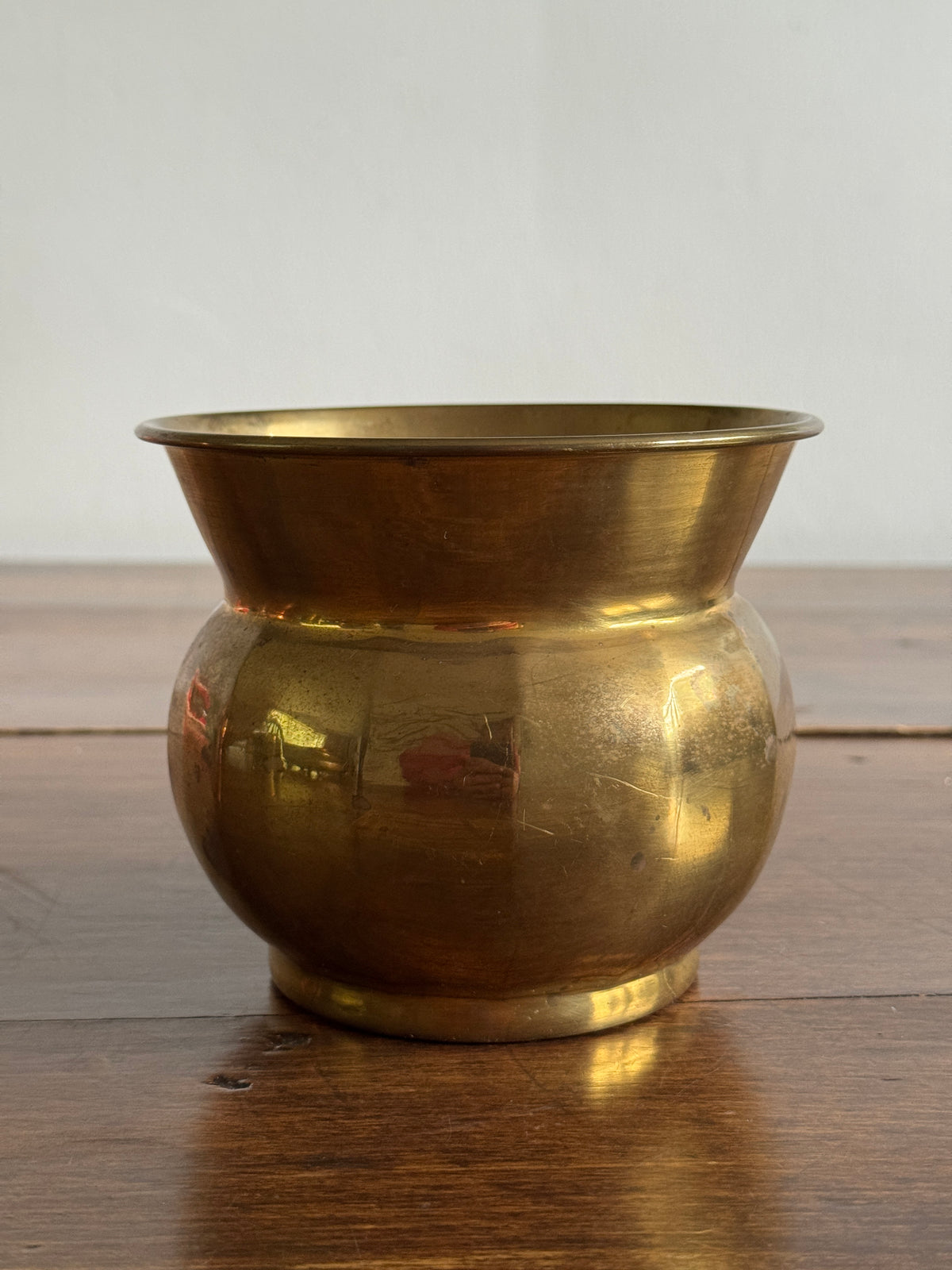 Vintage Small Brass Planter Pot with Ball and Fluted Opening