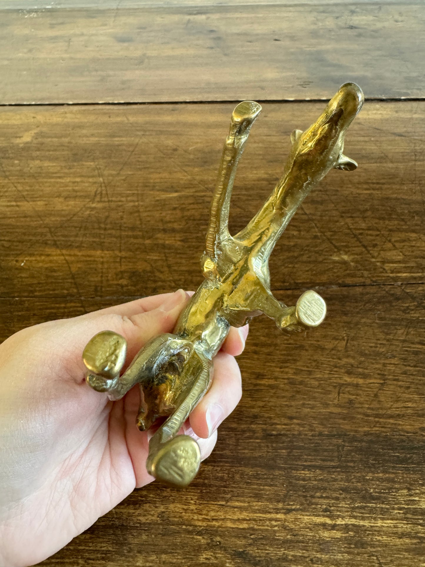 Pair of Vintage Brass Deer Figurines - Grazing Brass Deer