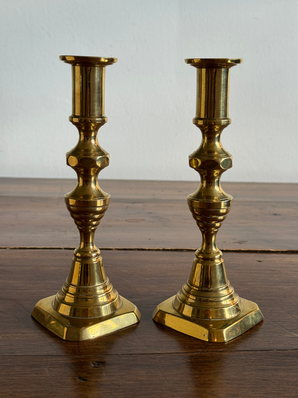 Vintage Brass Beehive Style Pair of Candlesticks