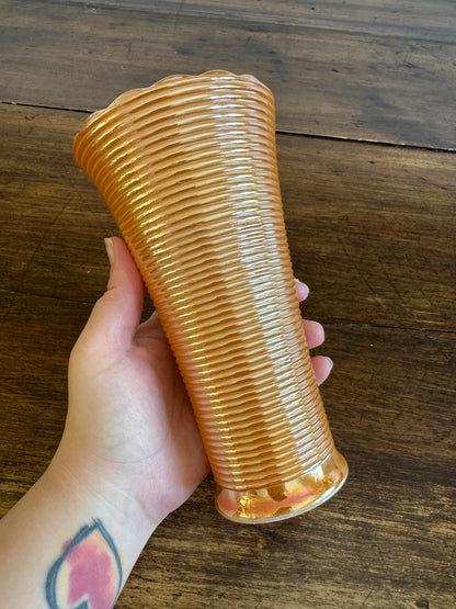 Vintage Orange Lusterware Glass Flower Vase