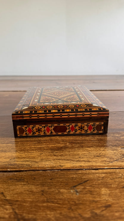 Vintage Inlay Box with Stunning Mother of Pearl Marquetry and Red Felt Inside