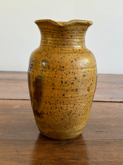 Vintage Large Pottery Pitcher Vase with Brown Tones and Speckling