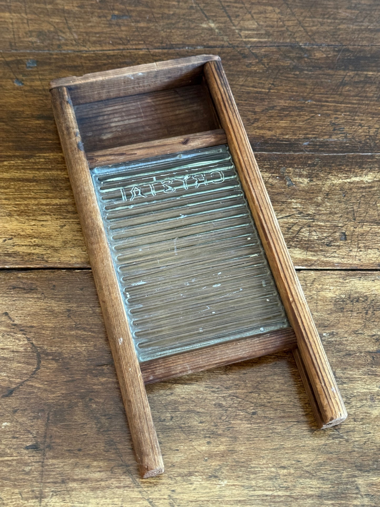 Vintage Small Child Size Wood and Glass Crystal Washboard