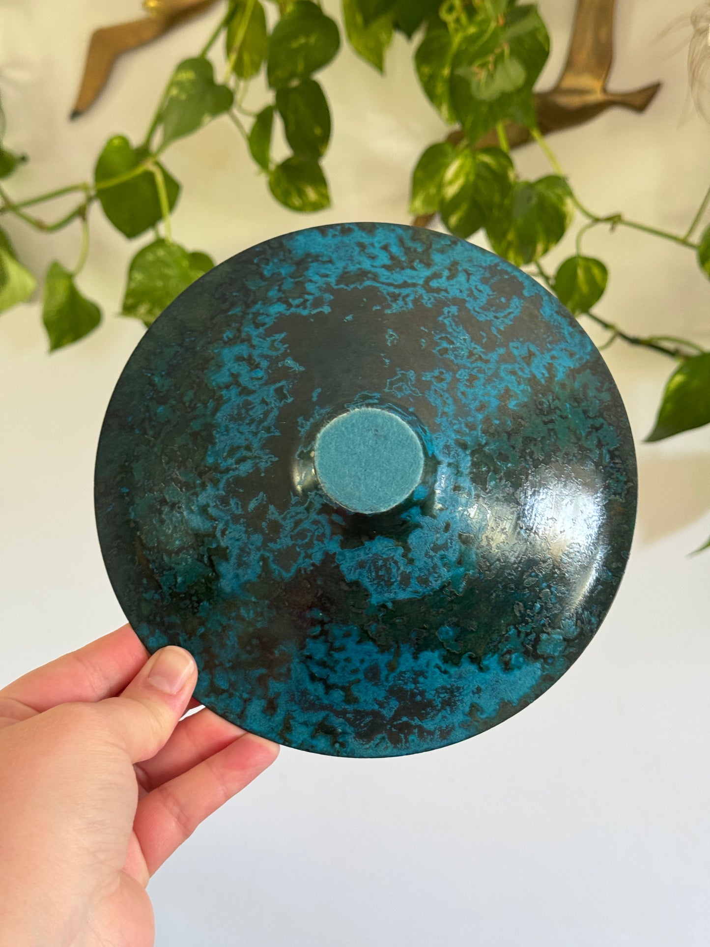 Vintage Mid Century Style Colourful Metal Patina/Enamel Catchall Bowl