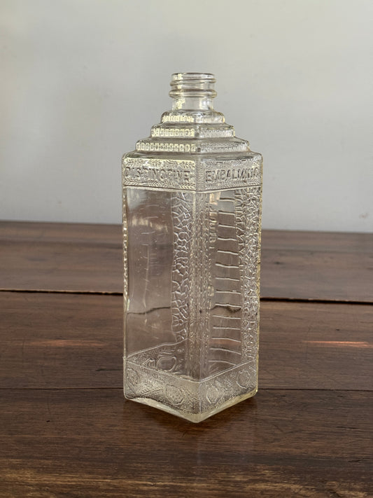 Vintage Clear Glass Embalming Bottle - Collectible Empty Bottle