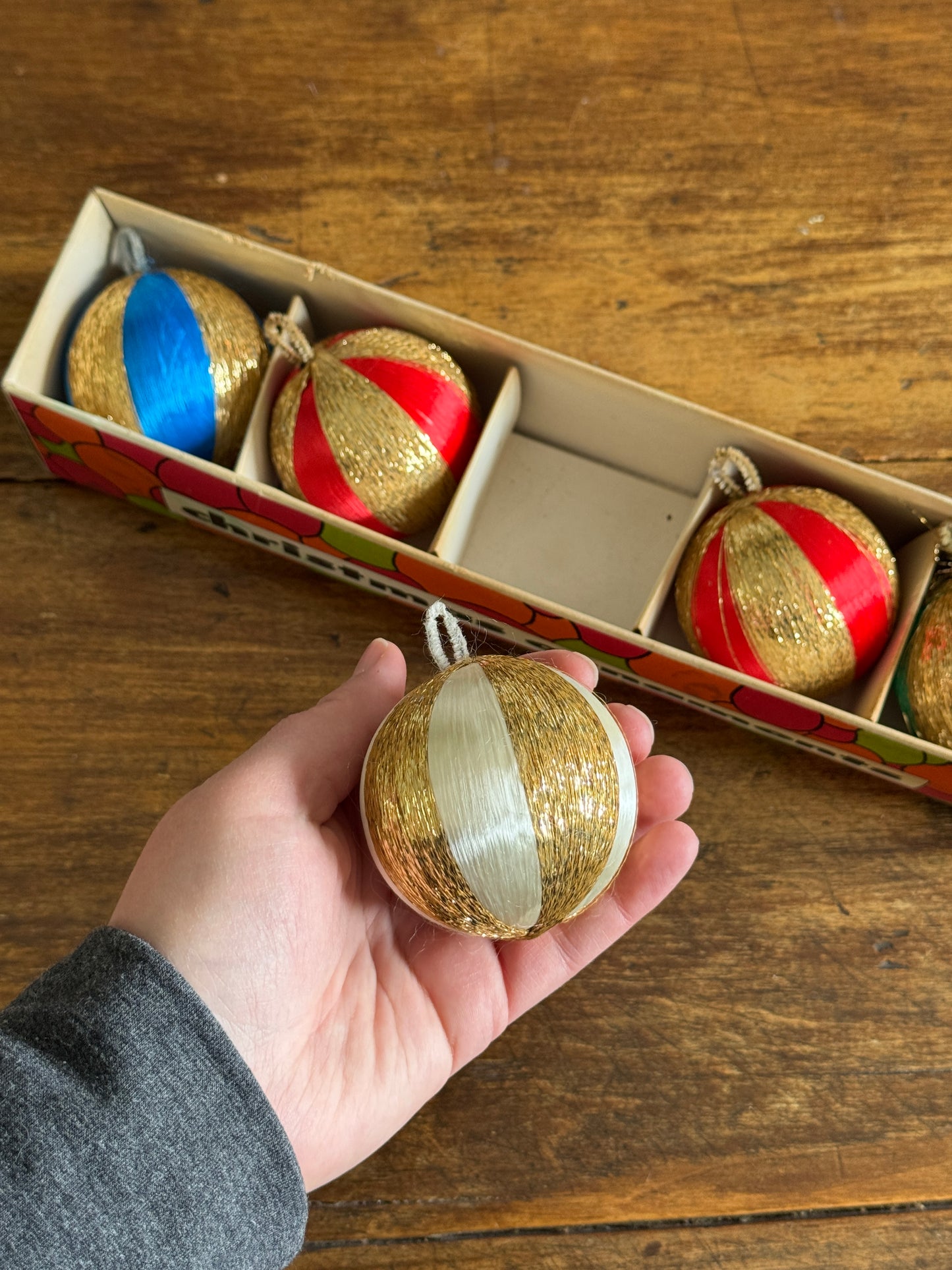 Vintage Japan String Ball Christmas Ornaments in Box