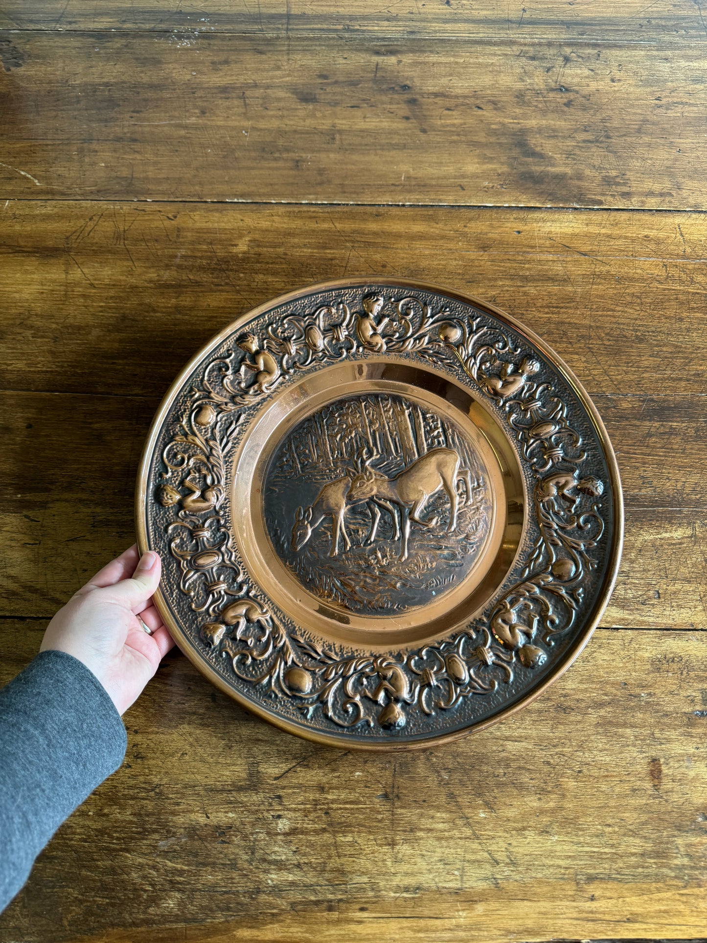 Vintage Copper Relief Deer Plate Wall Hanging