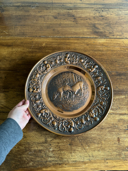 Vintage Copper Relief Deer Plate Wall Hanging