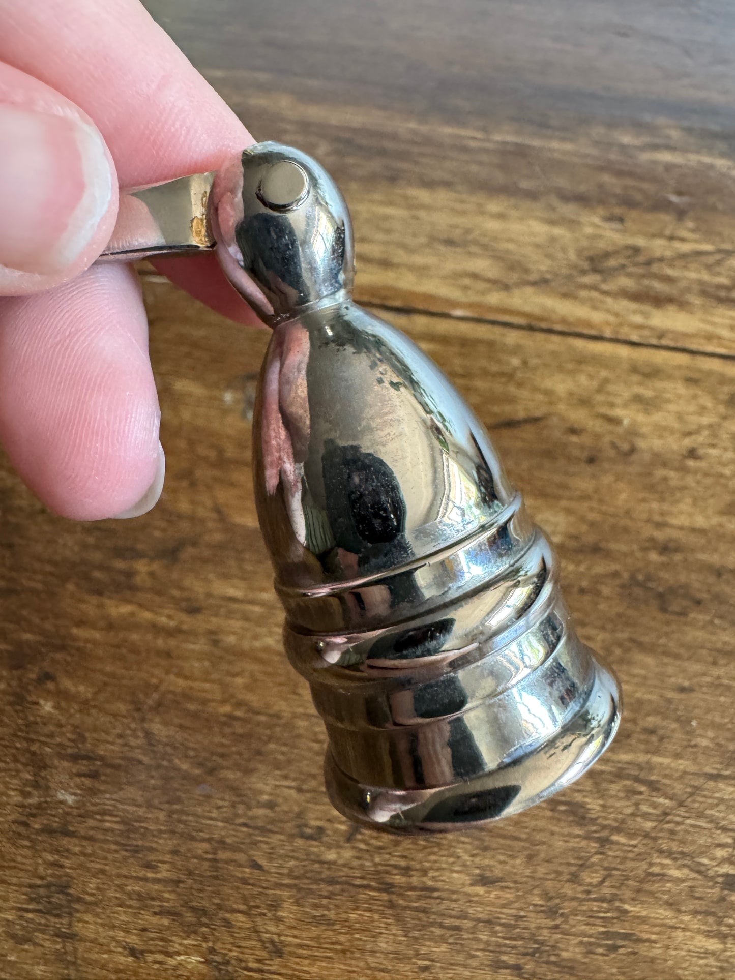 Vintage Silver Plated Candle Snuffer with Adjustable Cup and Wavy Handle Design