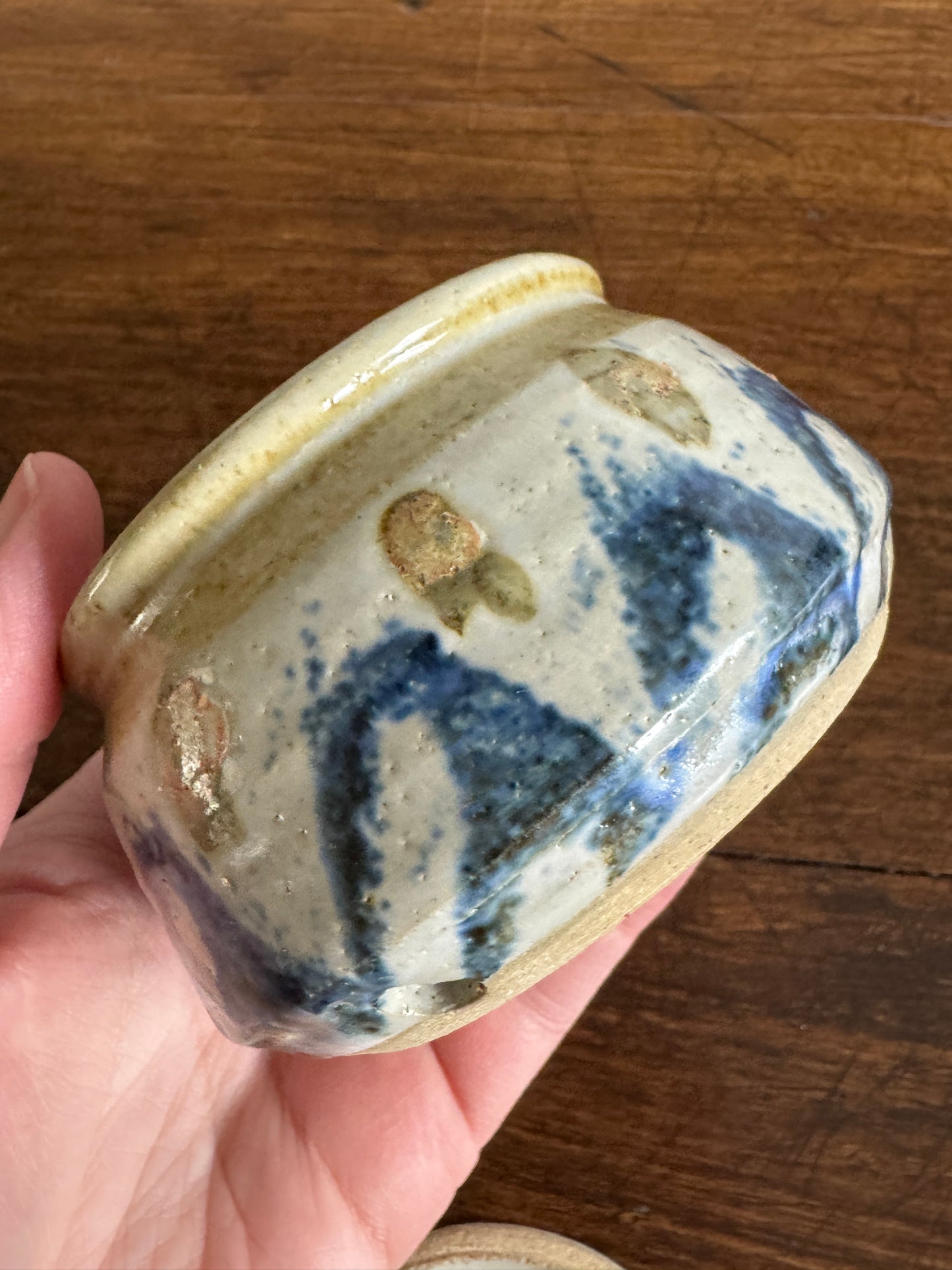 Small Pottery Garlic Keeper Jar with Lid and Air Holes at Base
