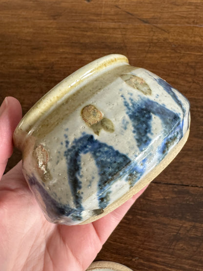 Small Pottery Garlic Keeper Jar with Lid and Air Holes at Base
