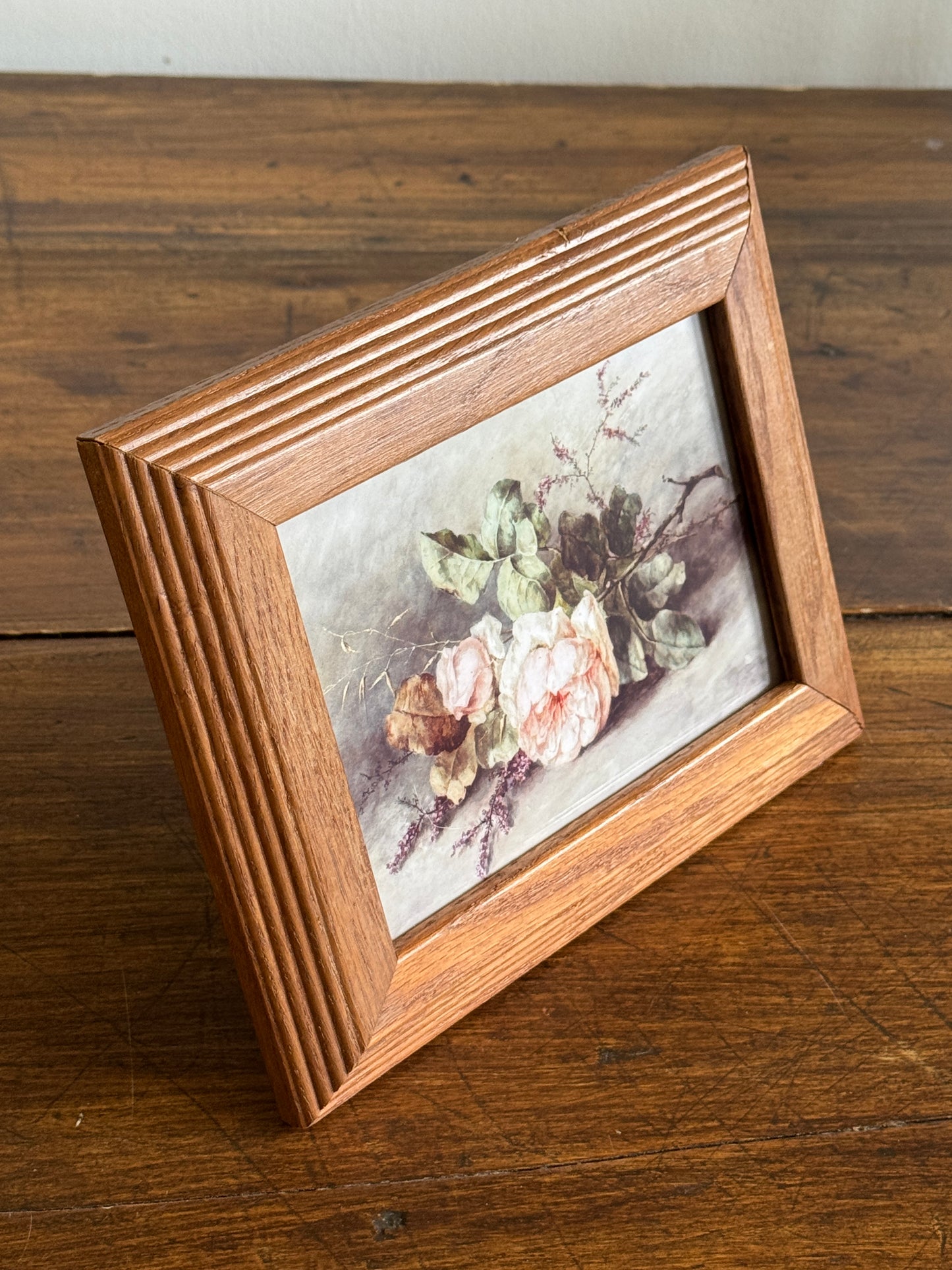 Vintage Thick Wood Picture Frame with Flower Still Life Print