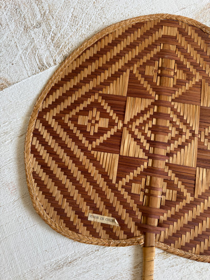Vintage Natural Woven Hand Fan or Wall Decor - Handheld Boho Fan