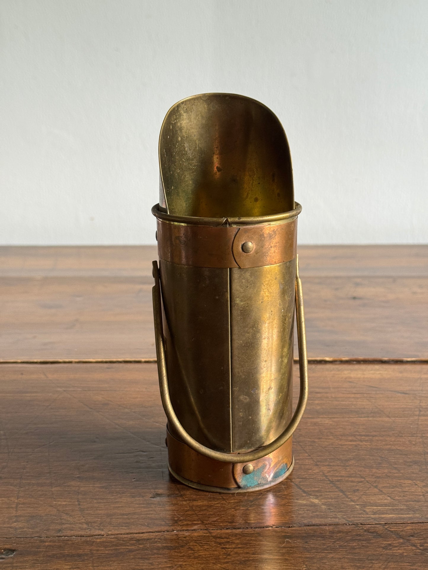 Dark Brass Long Match Holder with Scooped Opening and Handle