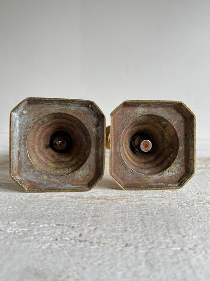 Vintage Pair of Brass Candlestick Holders with Push Up Base Design