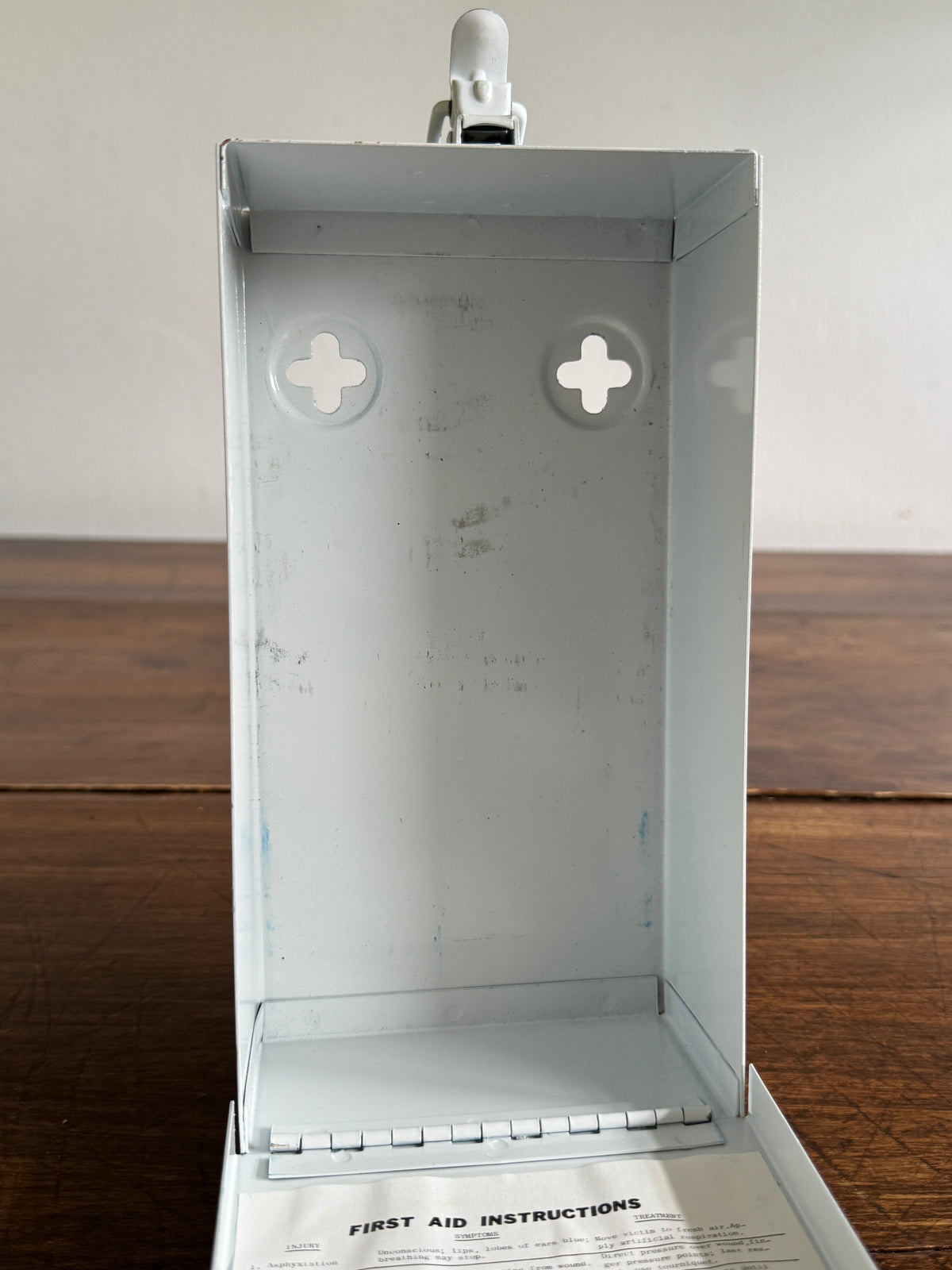 White with Blue Writing Metal First Aid Kit by Levitt Safety